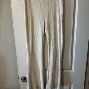 Aerie Ribbed Wide-Leg Cream Pants